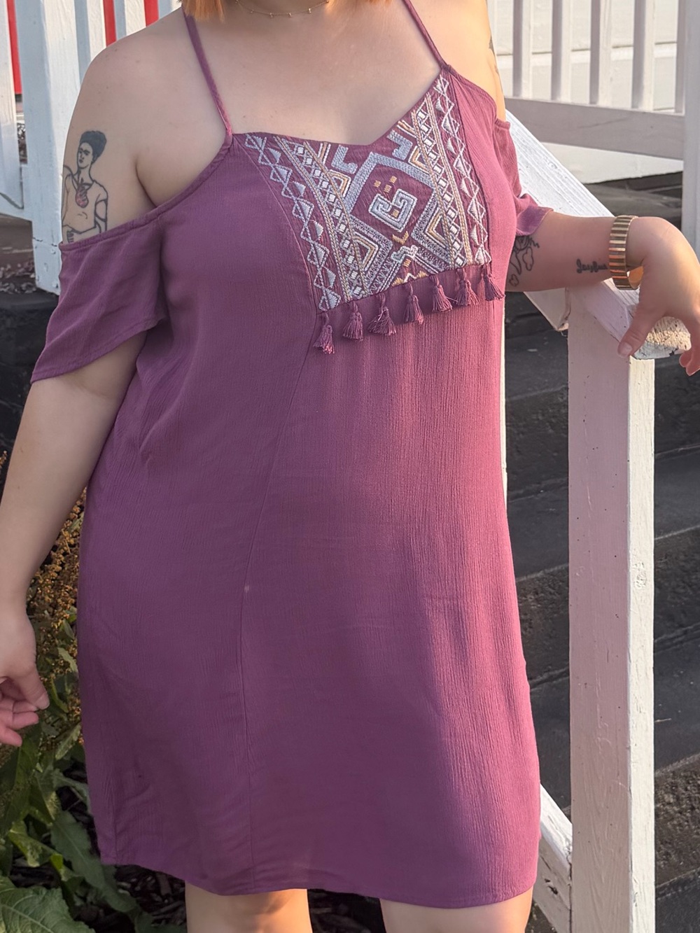 Knox Rose Mauve Cold-Shoulder Embroidered Mini Dress